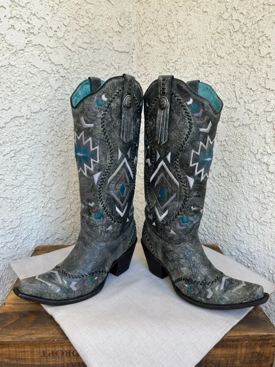 Corral Aztec Leather Cowboy Boots 8.5 - Picture 6 of 17